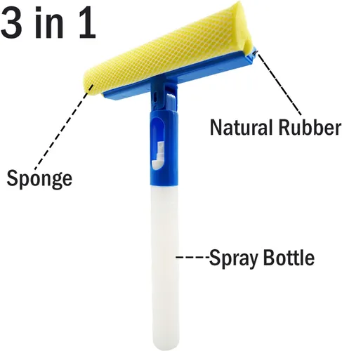 Miniatura 2 de Limpiador de ventanas de coche con esponja y cuchilla de goma, limpiador con botella de spray 3 en 1, multiusos, para interiores y exteriores