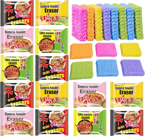 Miniatura 7 de RONDURE Lindos borradores para niños, mini comida a granel, paquete de 16 borradores de fideos ramen picantes para estudiantes, recompensas de aula