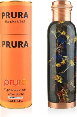Miniatura 21 de Botella de agua de cobre con estampado puro, a prueba de fugas, recipiente de cobre ayurvédico para deportes, gimnasio, aire libre, yoga, beneficios