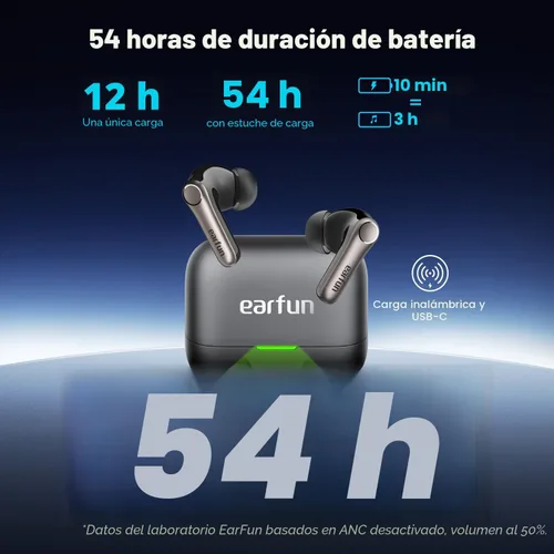 Miniatura 7 de EarFun Air Pro 4+ Auriculares inalámbricos con cancelación de ruido adaptativa, Qualcomm aptX sin pérdida, controladores duales, auriculares de Negro