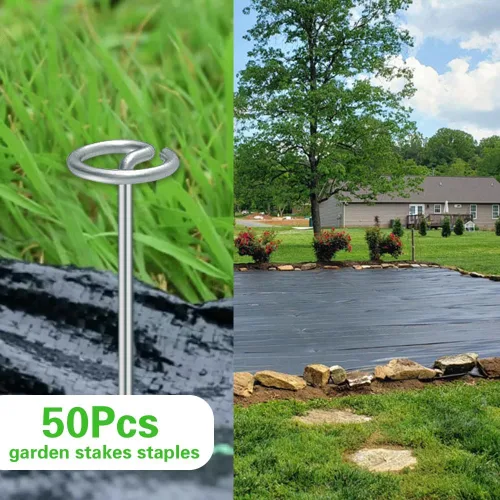 Miniatura 3 de Bakulyor 50 grapas circulares para paisaje, estaca de jardín de 6 pulgadas, estacas de tela galvanizada de calibre 9, pasadores de tierra