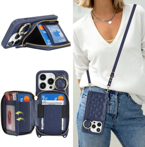 Miniatura 40 de Funda Cartera Bandolera para iPhone 11, Cuero PU Cremallera Bolso Cartera Funda Plegable con Tapa, Funda Folio con Soporte con Ranuras para Tarjetas