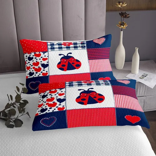 Miniatura 3 de Linda colcha de mariquita tamaño individual, juego de ropa de cama de retazos de cuadrícula para niños, niñas, niños, adolescentes, decoración