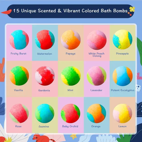 Miniatura 3 de Jungle Adventure - Bombas de baño para niños, 15 bombas de baño perfumadas con juguetes sorpresa de animales terrestres en el interior, colorido