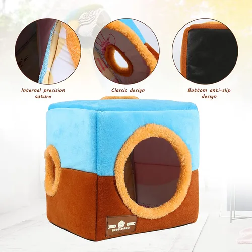 Miniatura 4 de Casa nido de loro de gran tamaño – Invierno cálido pájaro acurrucarse cabaña colgante de pájaros casa jaula escondida cueva cama para pájaros Azul