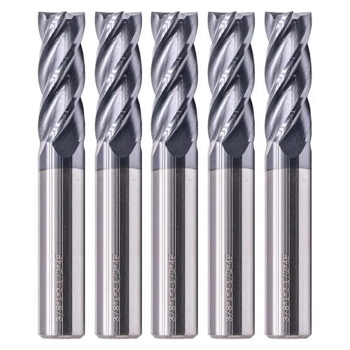 BestParts 5 fresas cuadradas de carburo sólido de alto rendimiento, revestimiento AlTiN, 4 flautas, hélice de 30 grados, diámetro de corte de 3/8