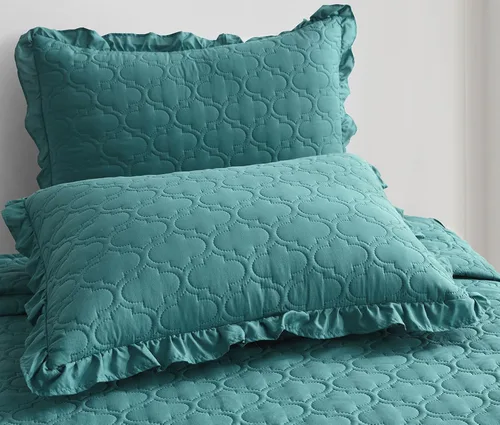 Miniatura 7 de CHIXIN Colcha con falda con volantes, caída de 30 pulgadas de largo, ropa de cama estilo Shabby Chic, ligera, juego de 3 piezas, tamaño King, laguna