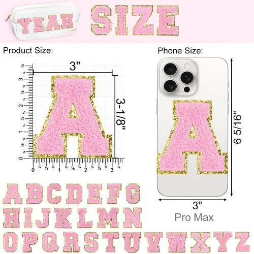 Miniatura 3 de 104 parches de letras de felpilla grandes de 3 pulgadas de color amarillo A-Z, letras termo-adhesivas para tela y ropa, bordado con purpurina