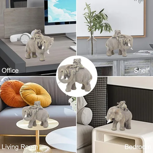 Miniatura 8 de Juego de 3 estatuas doradas de elefante de buena suerte, decoración del hogar, figuras de elefante geniales para estante, sala de estar, oficina