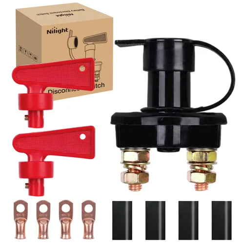 Nilight Battery Disconnect Switch with Waterproof Key and Cover 12V 24V On Off Battery Master Isolator Cut Off Power Kill Switch for Car Marine Boat