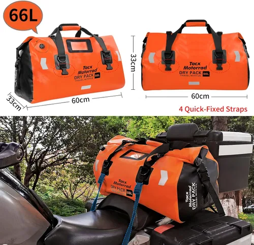 Miniatura 4 de Bolsa de lona impermeable para hombres y mujeres, mochila seca enrollable con correas de fijación rápida, bolsa de sillín de motocicleta para Naranja