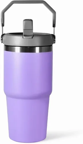 Miniatura 16 de Vaso de 20 onzas con asa, vaso aislado con tapa y popote abatible a prueba de fugas, de acero inoxidable de doble pared, taza de café de viaje