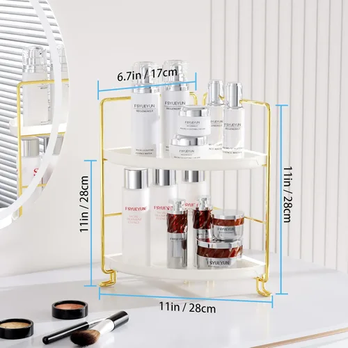 Miniatura 2 de FSyueyun Organizador esquinero de 2 niveles para mostrador de baño, instalación sin herramientas, estante de tocador de plástico pequeño, bandeja