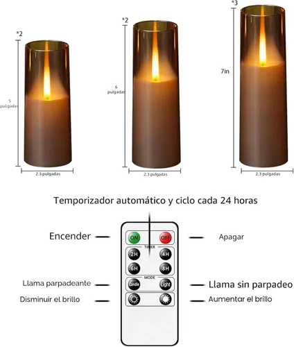 Miniatura 5 de kakoya Velas LED sin llama mejoradas con efecto de llama parpadeante, 7 piezas de velas operadas por batería con temporizador remoto, velas LED