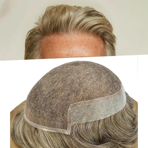 Miniatura 13 de LYRICAL HAIR Sistema de cabello humano con encaje frontal francés para hombres, tupé de piel de polietileno para hombres, línea capilar natural