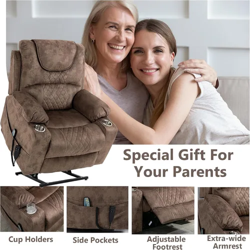 Miniatura 7 de Silla reclinable eléctrica de gran tamaño para personas grandes y altas, silla reclinable eléctrica grande de 25 pulgadas con masaje y calefacción