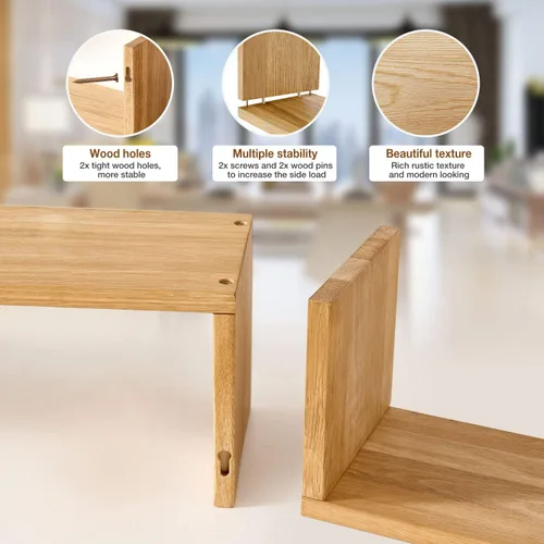 Miniatura 4 de HOMWOO Estante flotante, estante flotante de madera maciza de roble de grado FAS en forma de U, estantes de pared flotantes para dormitorio, sala
