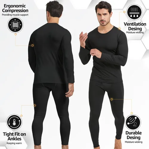 Miniatura 2 de UNIQUEBELLA Men's Thermal Underwear Sets Top & Long Johns Fleece Sweat Quick Drying Thermo Base Layer
