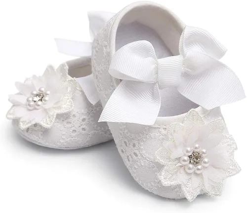 Miniatura 5 de Myleleya Zapatos planos Mary Jane para bebés y niñas con lazo y flores, vestido de princesa, para boda, zapatos de ballet antideslizantes para niños