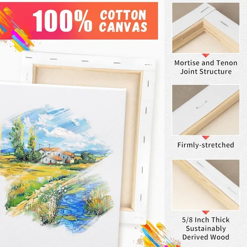 Miniatura 2 de FIXSMITH Lienzo blanco estirado de 8 x 10 pulgadas, paquete a granel de 8, imprimado, 100 % algodón, perfil de 5/8 pulgadas, paquete de gran valor