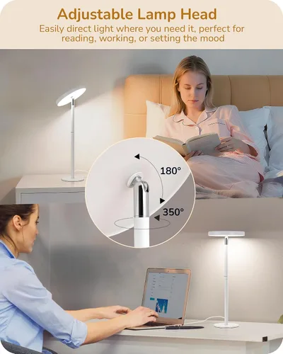 Miniatura 3 de EDISHINE Lámpara de mesa LED con 2 alturas ajustables, 5%-100% regulable y 3 temperaturas de color, control táctil, lámpara de escritorio moderna