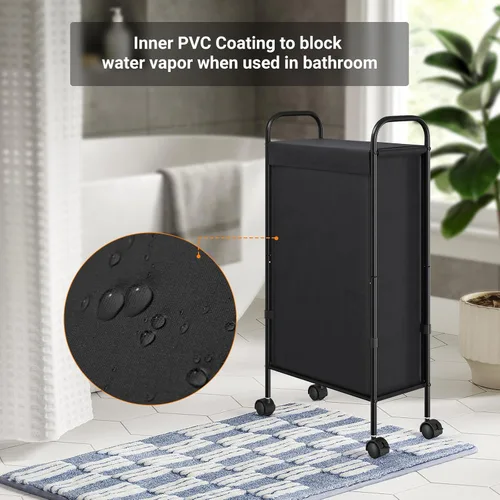 Miniatura 7 de ELYKEN Cesta de lavandería delgada con tapa, cesta de lavandería rodante pequeña de 50L con ruedas, carrito estrecho de 7.9" para ropa sucia