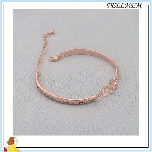 Miniatura 4 de FEELMEM Pulsera de regalo para nuera con texto en inglés "You Were Hand Chosen by My Son And Are Like A Daughter to Me", pulsera de corazón de amor