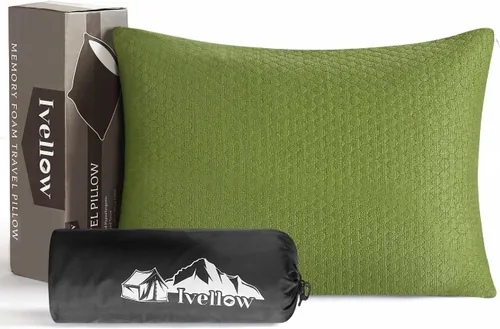 Almohada de viaje de espuma viscoelástica Ivellow - Compacta, ligera, transpirable y hipoalergénica - Adultos y niños - Camping, senderismo, viajes