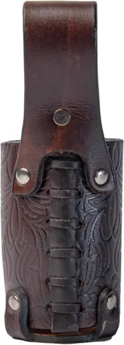 Miniatura 2 de Hulara Funda de cerveza de cuero pulido de grano completo para hombre, hebilla de cinturón de viaje de vaquero/al aire libre Marrón con lazo