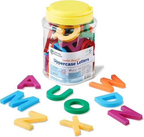 Learning Resources Letras mayúsculas magnéticas jumbo – ABC magnético, reconocimiento del alfabeto para preescolares, fonética y ortografía, aula,