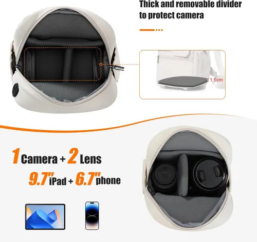 Miniatura 3 de Cwatcun - Bolso para cámara cruzado al hombro y bandolera, maletín ligero para fotografía DSLR/SLR/sin espejo con soporte para trípode y funda Beige