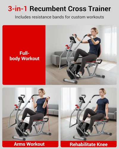 Miniatura 6 de ECHANFIT Recumbent Exercise Bike with Arm Exerciser for Home - Elliptical Recumbent Cross Trainer with Backlit Display, Pulse Sensor, 8-Level
