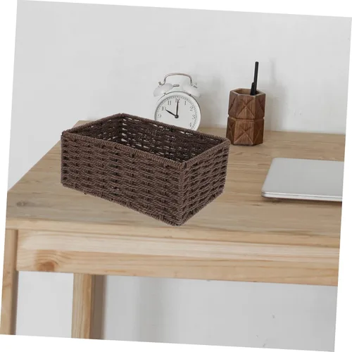 Miniatura 7 de Caja de almacenamiento rectangular de café, madera y ratán, 8.72x6.09x3.54 pulgadas