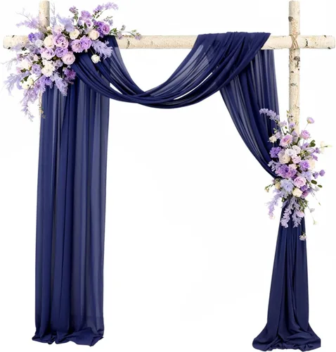 Miniatura 14 de FANPROMS Cortinas azules para arco de boda, cortinas de tela de gasa de 20 pies, 1 panel, arcos de boda para ceremonia, cortinas de telón de fondo