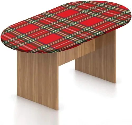 Mantel ajustable ovalado de poliéster elástico a cuadros rojos, diseño de tartán de cultura occidental europea y vintage, se adapta a mesas ovaladas