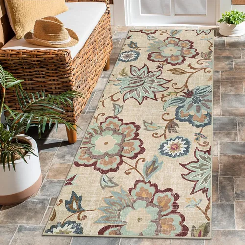 Miniatura 68 de Beeiva Alfombras florales de entrada, lavables para interiores, ultra fina, de 2 x 3 pies, antideslizante, para cocina, tapete de cachemira suave