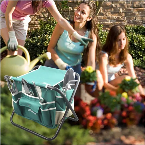 Miniatura 7 de Juego de herramientas de jardín, kit de herramientas de regalo de jardinería resistente, incluye taburete plegable con bolsa de herramientas, 5