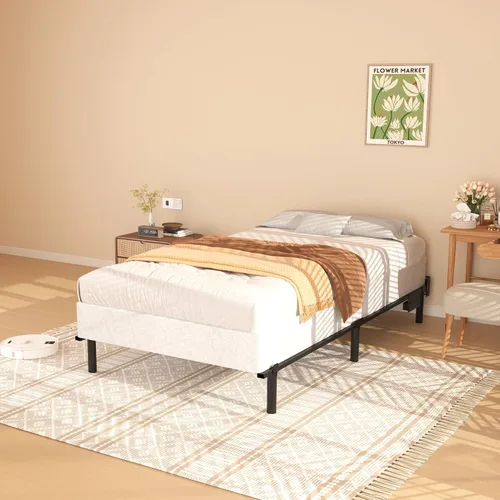 Miniatura 9 de Somier de 7 pulgadas para bases de cama individual, base de colchón de metal resistente con cubierta de tela, solo somier de perfil bajo, sin ruido