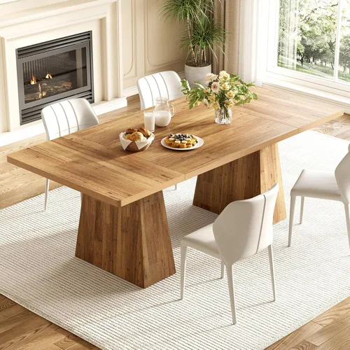Miniatura 9 de LITTLE TREE Mesa de comedor para 4-6 personas, mesa de madera, muebles rectangulares con patas resistentes, mesa de cocina moderna para el hogar