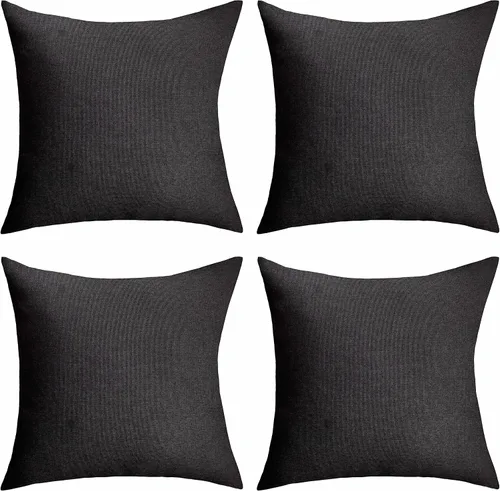 Home Brilliant Juego de 4 fundas de almohada para exteriores, impermeables, de lino, decorativas, para sillas, 16 x 16 pulgadas, color negro