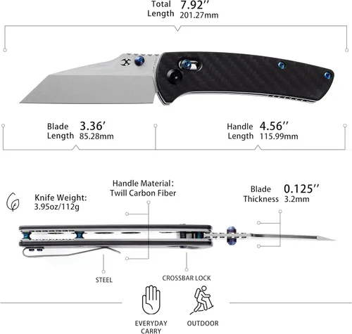 Miniatura 2 de KANSEPT Main Street - Cuchillo plegable de bolsillo, hoja de acero afilada 154CM de 3.36 pulgadas, mango de fibra de carbono de sarga con bloqueo