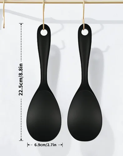 Miniatura 4 de FireKylin 2 piezas paleta de arroz de silicona, cuchara espátula antiadherente para arroz, cuchara para arrocera resistente al calor (negro)