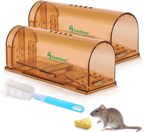 CaptSure Paquete de 2 Trampas Humanas para Ratones de Interior para el Hogar - Trampa Pequeña para Ratones Vivos Atrapar y Liberar, Trampas para