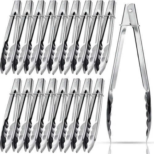 Chengu Juego de 18 pinzas de cocina de acero inoxidable con anillos deslizantes de 7 pulgadas, pinzas de cocina antideslizantes para ensalada y
