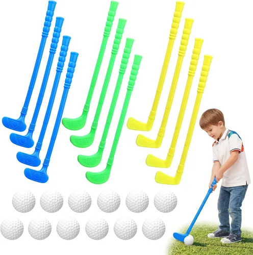 Miniatura 10 de Juego de 24 palos de golf de plástico para niños pequeños, regalos de fiesta de cumpleaños de golf, clubes y pelotas para niños, niños pequeños