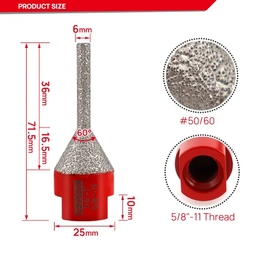 Miniatura 2 de DT-DIATOOL Broca de dedo de diamante con revestimiento de fresado para agrandar y pulir agujeros en azulejos de porcelana, cerámica, granito