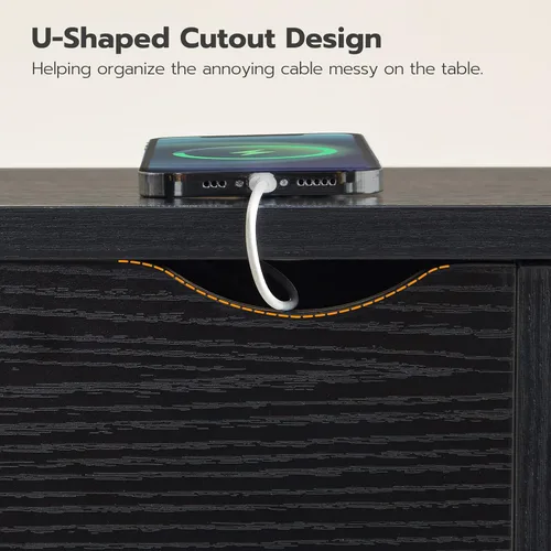 Miniatura 6 de HOOBRO - Mesa auxiliar lateral, mesa de centro abatible con estación de carga y estantes, puertos USB y tomas de corriente, mesita de noche estrecha