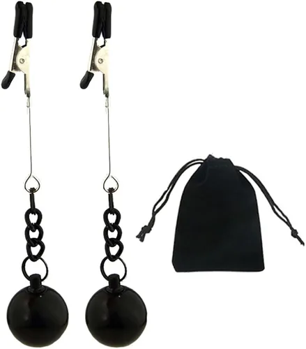 Pinzas para pezón con peso de acero inoxidable con clip de cadena para pezón, bola ajustable, sin perforación, joyería para pezones para adultos,