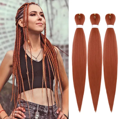 Miniatura 10 de IXIMII 3 paquetes de cabello trenzado rosa preestirado de 20 pulgadas, trenzas de ganchillo lacio, textura Yaki suave, ajuste de agua caliente