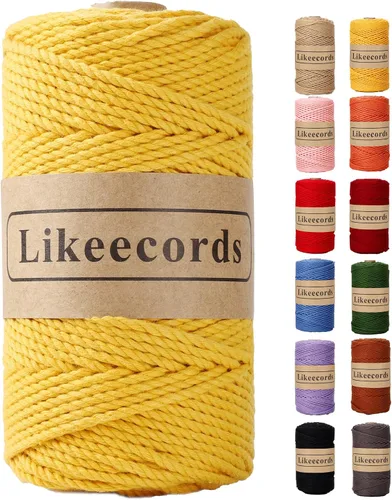 Miniatura 38 de Likeecords Cordón de algodón para macramé de 3mm x 100 metros, hilo torcido de 3 hebras, cuerda de macramé, hilo de algodón para macramé, cuerda